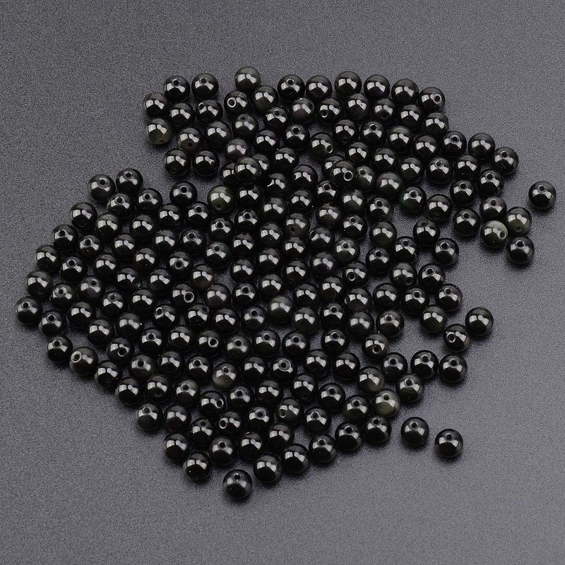 LPBeads 200Pcs Polished 6mm Round Natural Black Obsidian Gemstone Loose Beads with Stretch Cord for Jewelry Making Bracelets - Image 4